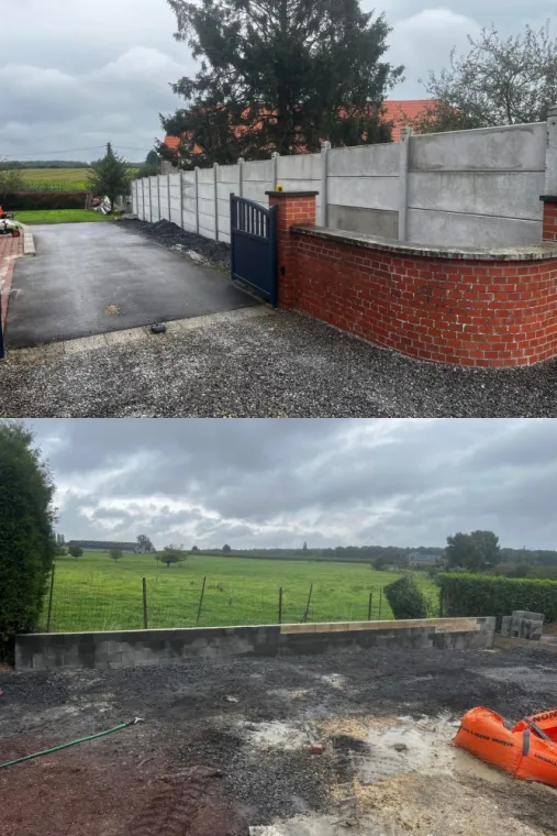 remplacement de plaques de cloture en béton et réalisation de mur de soutennement sur la commune de Landrecies, Landrecies, Jacquinet Aménagements Extérieurs