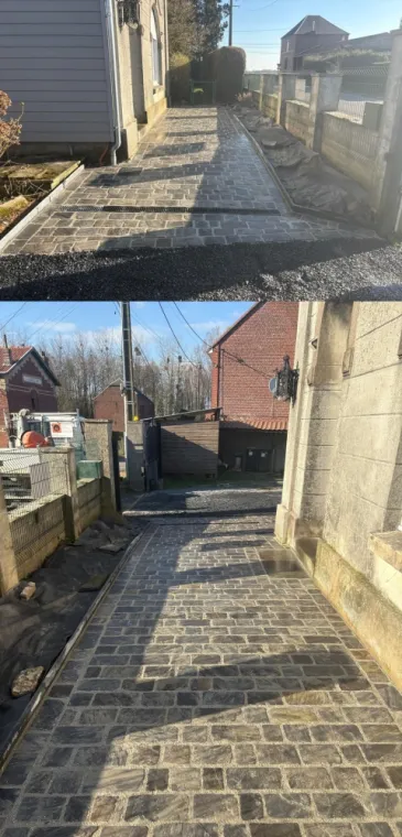 pose de pavés en pierre naturelle sur la commune de bavay, Landrecies, Jacquinet Aménagements Extérieurs